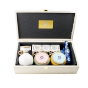 Close-up shot of the customizable wooden gift box with a company logo engraved on the lid