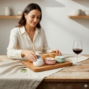 Stylized product photo of the artisanal Ladolea olive oil and Mouriki honey from the gift set