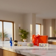 Lifestyle shot of a corporate client receiving a beautifully packaged Elenianna Greek gift hamper, reinforcing the high-end appeal.