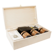 Inside the Greek Morning Breakfast Gift Box – all gourmet products visible in wooden case.