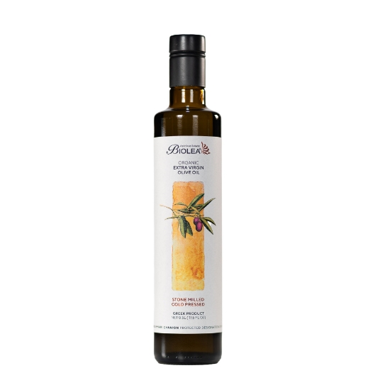 Biolea Astrikas Estate 500ml bottle of Organic Stone Milled High Phenolic Extra Virgin Olive Oil, cold pressed from Koroneiki olives.