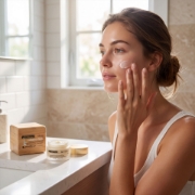 Daily application of Metamorfosis face cream by Mastic Spa to strengthen collagen fibers and smooth facial wrinkles.