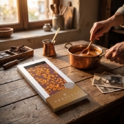 Sokolata Agapitos 1944 Salted Caramel Milk Chocolate Bar, 100g – Handmade in Thessaloniki on a clean ecommerce background