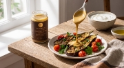 Samynthos Organic Whole Tahini, Cold Pressed 300g on a clean ecommerce background