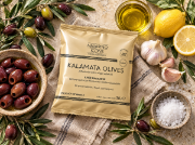 Navarino Icons Kalamata Olives Pitted in Extra Virgin Olive Oil, 30g on a clean ecommerce background